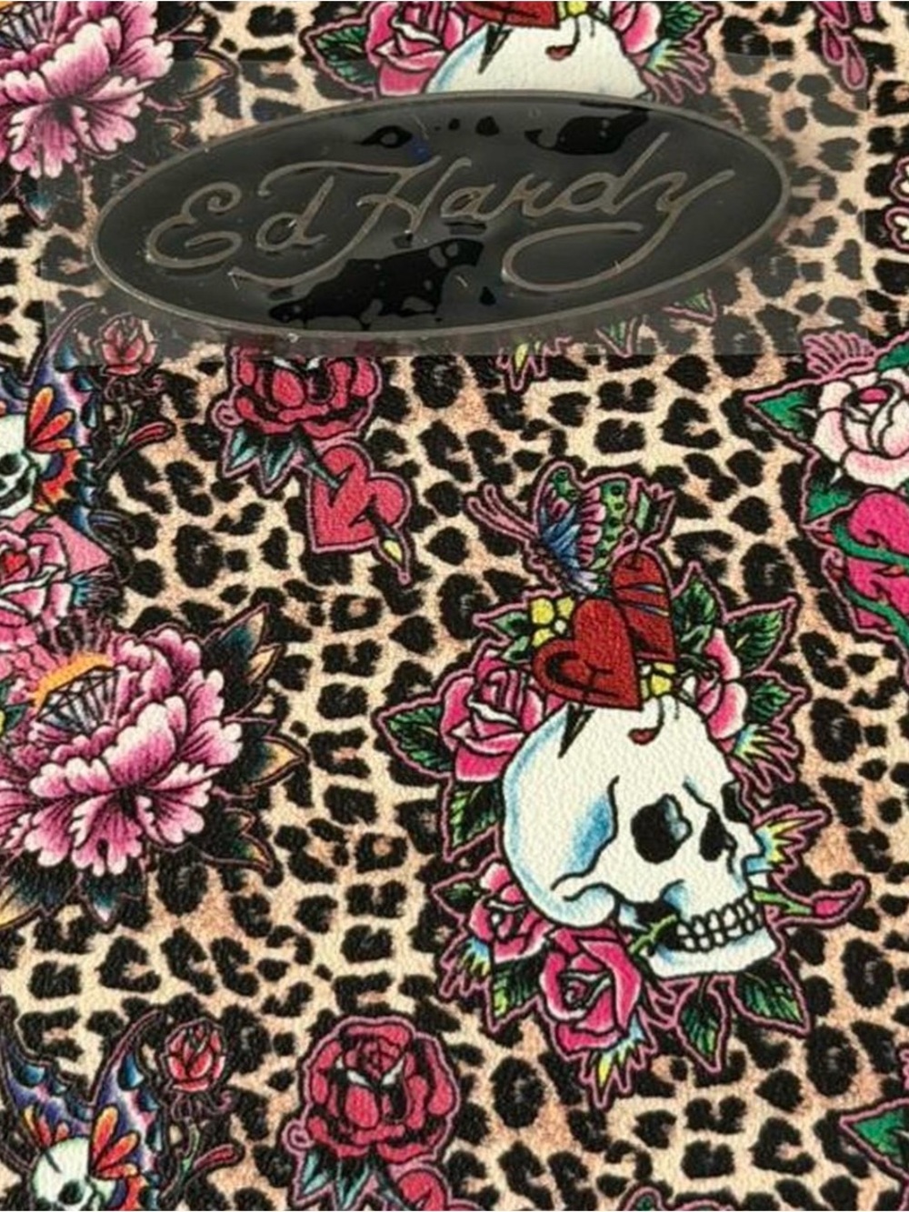 Ed Hardy Leopard Skull Floral Wristlet - Pink, Black & Brown - Picture 2 of 4